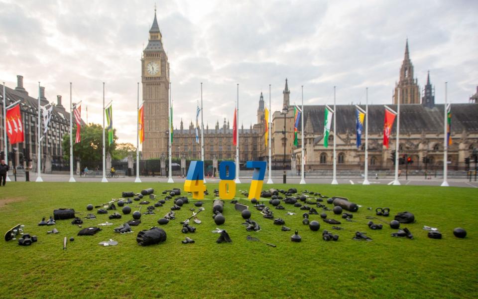 3D display honouring Ukrainian athletes whose lives have been lost due to Russia's full-scale invasion