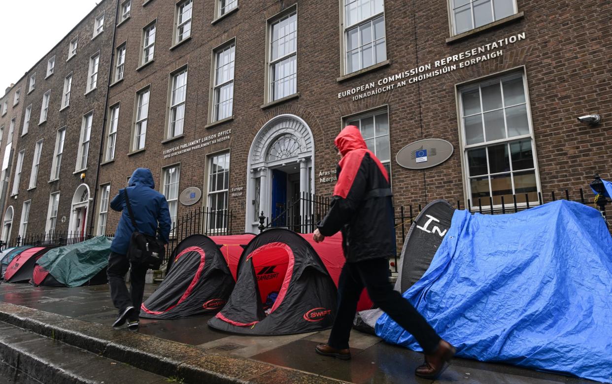 Tents cluster near Dublin's Office of International Protection