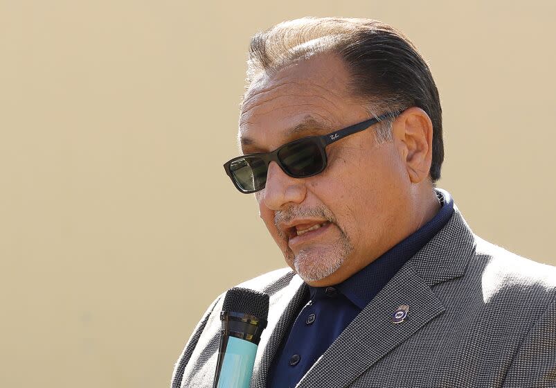 LOS ANGELES, CA - SEPTEMBER 13: L.A. Federation of Labor President Ron Herrera during a news conference and rally to urge Latinos to vote "no" in the recall effort against Gov. Gavin Newsom Monday morning at Benjamin Franklin Library in the Boyle Heights neighborhood. Benjamin Franklin Library, Boyle Heights on Monday, Sept. 13, 2021 in Los Angeles, CA. (Al Seib / Los Angeles Times).