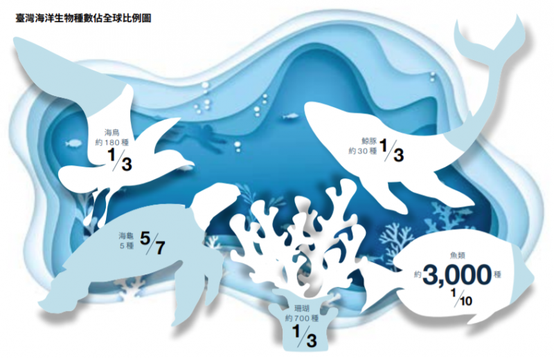 20211029-台灣海洋生物種數佔全球比例圖（取自綠色和平台灣海洋生物保育現況與建議報告）