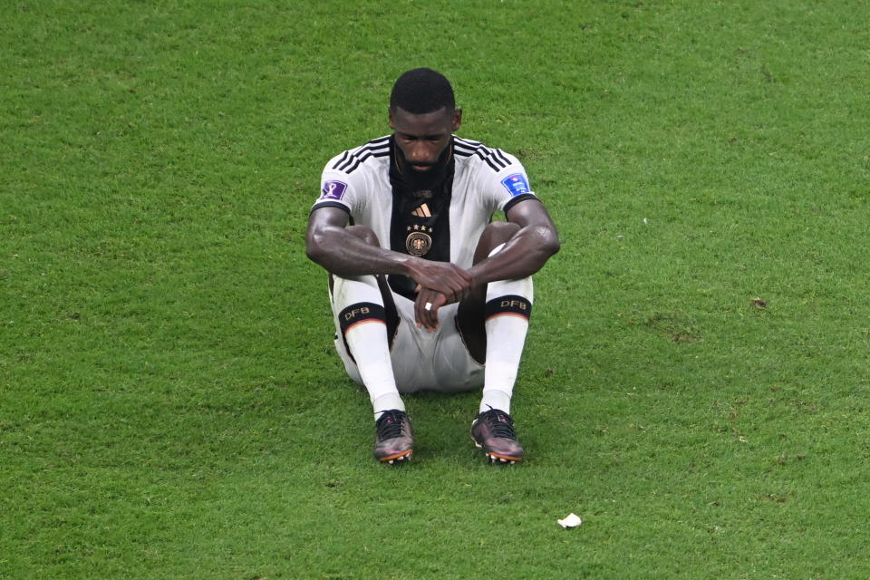 AL KHOR, QATAR - DECEMBER 01: Antonio Rudiger of Germany gets upset after the FIFA World Cup Qatar 2022 Group E match between Costa Rica and Germany at Al Bayt Stadium in Al Khor, Qatar on December 01, 2022. (Photo by Ercin Erturk/Anadolu Agency via Getty Images)