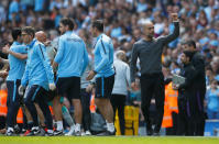 Soccer Football - Premier League - Manchester City v Tottenham Hotspur - Etihad Stadium, Manchester, Britain - April 20, 2019 Manchester City manager Pep Guardiola celebrates after the match Action Images via Reuters/Jason Cairnduff