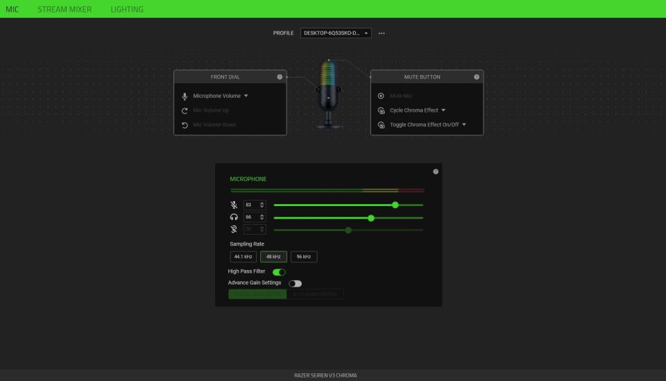 The Razer Seiren V3 Chroma in Razer Synapse