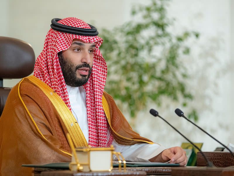 FILE PHOTO: Saudi Crown Prince Mohammed bin Salman addresses the Saudi Green Initiative forum