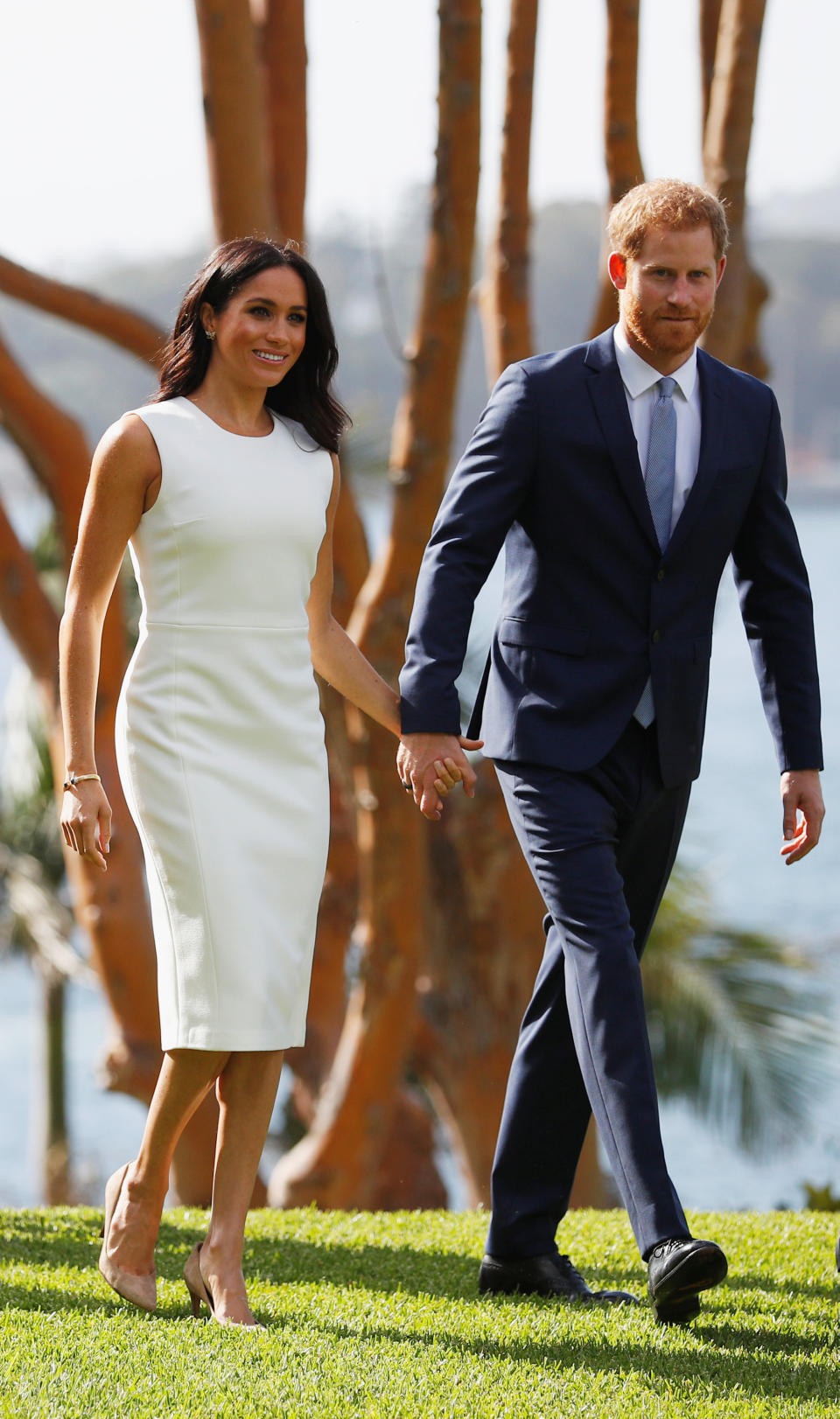 The Duke of Sussex chose a navy Hugo Boss suit to kick-start the royal tour of Australia [Photo: Getty]
