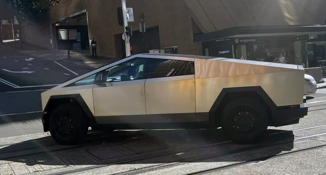 A Tesla Cybertruck is seen here on Sydney's George Street. 