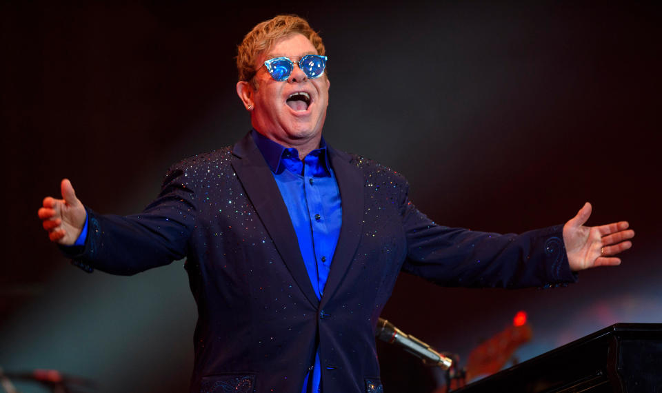 Sir Elton John performing at Radio 2 Live in Hyde Park, London.