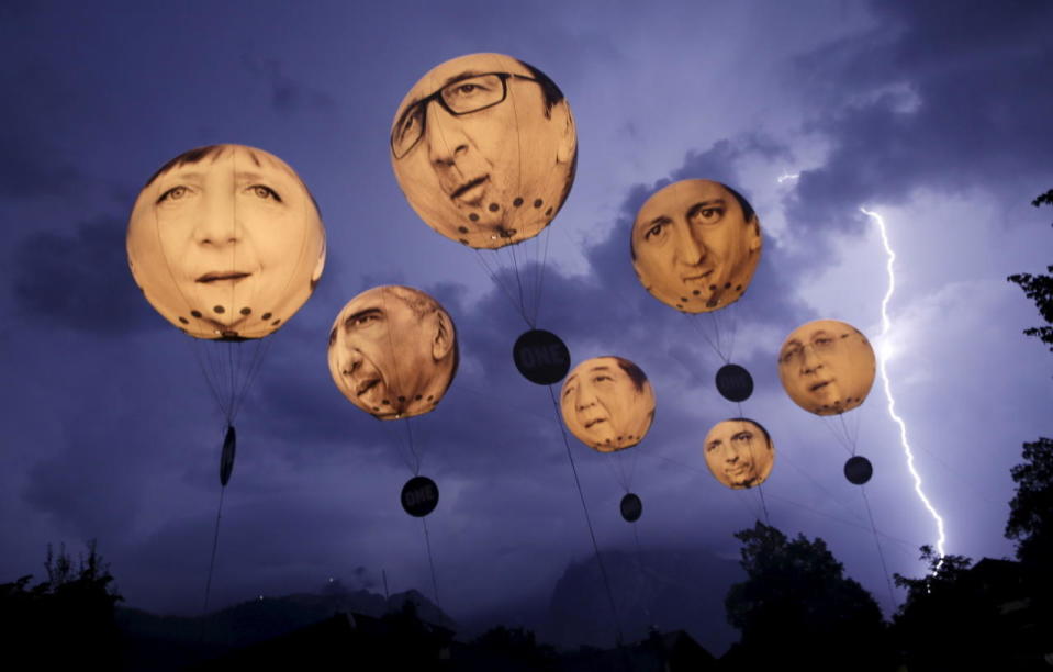 June 7, 2015 — Balloons above the G7 in Germany