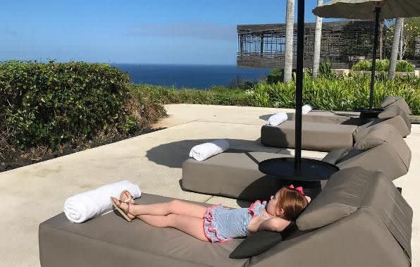 Pixie making the most of the poolside location. Source: Instagram