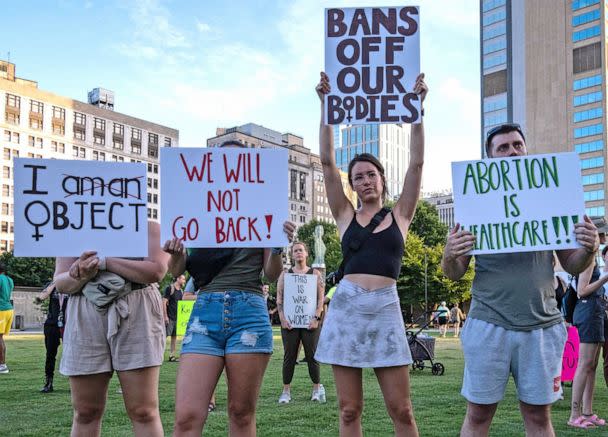PHOTO: Abortion rights activists protest after the overturning of Roe Vs. Wade by the US Supreme Court, in downtown Nashville, Tenn., on June 24, 2022. (Seth Herald/AFP via Getty Images, FILE)