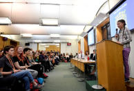 Swedish environmental activist Greta Thunberg gives a speech at the House of Commons as a guest of Caroline Lucas, in London, Britain April 23, 2019. REUTERS/Toby Melville