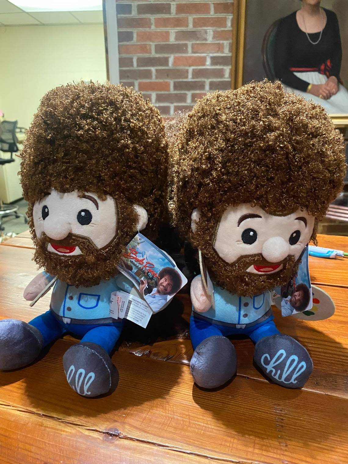 Bob Ross dolls for sale at the artist’s exhibit in Rocky Mount at NC Wesleyan University.