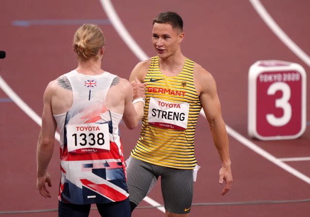 Germany's Felix Streng, right, grabbed 100m gold, with Jonnie Peacock taking joint bronze