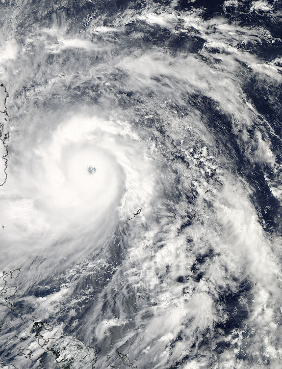 This visible image of Super Typhoon Haiyan approaching the Philippines was taken from the MODIS instrument aboard NASA's Aqua satellite on Nov. 6 at 11:25 p.m. EDT.