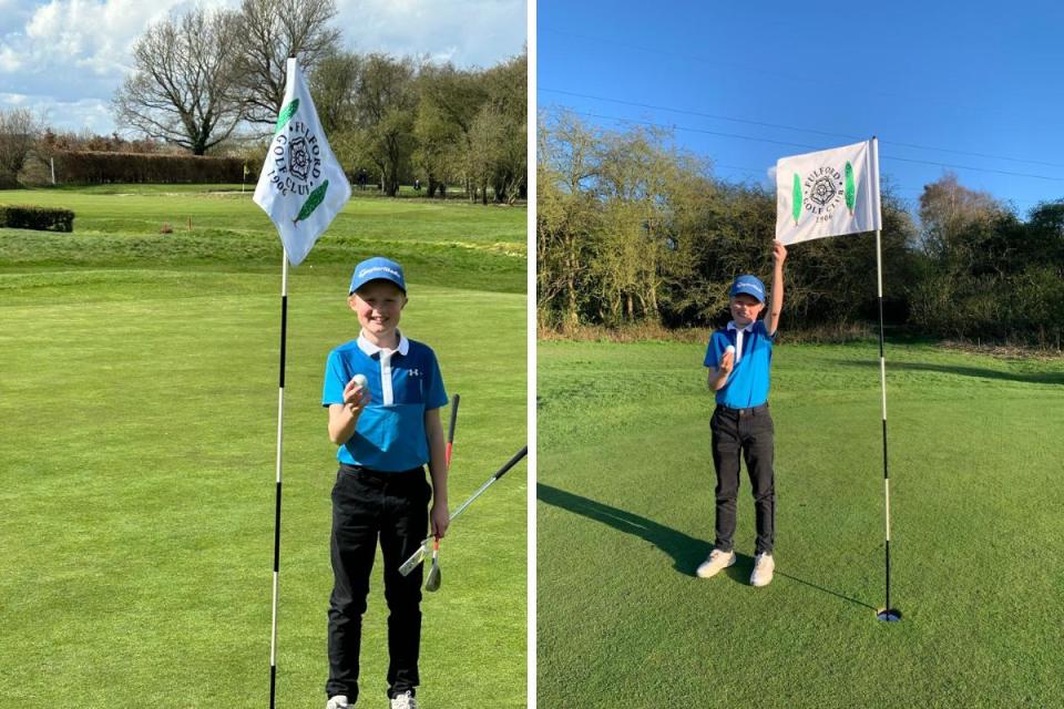 Oliver Holmes, aged 11, after scoring first hole in one at Fulford Golf Club <i>(Image: Provided)</i>