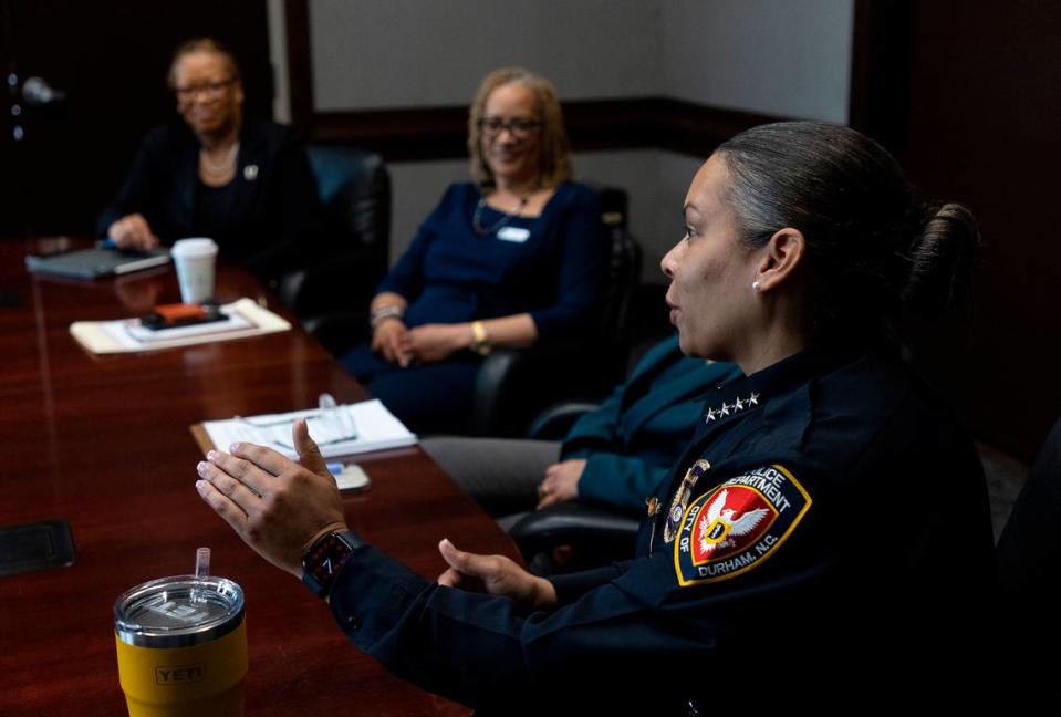 Durham Police Chief Patrice Andrews speaks about her career during an interview at Durham City Hall on Wednesday, March 1, 2023, in Durham, N.C.
