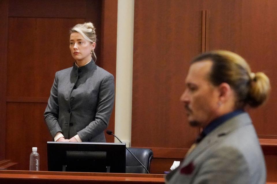 Amber Heard and Johnny Depp at Fairfax County Circuit Courthouse in Fairfax, Virginia (POOL/AFP via Getty Images)