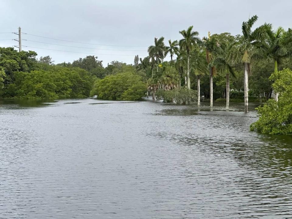 City of Bradenton workers closed parts of Virginia Drive along Wares Creek after Hurricane Idalia created flood waters making the road impassable on Wednesday, Aug. 30, 2023.