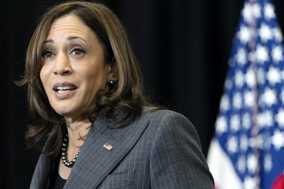 Vice President Kamala Harris speaks at the Northeast Bronx YMCA, in the Bronx borough of New York, Friday, Oct. 22, 2021. (AP Photo/Jacquelyn Martin)