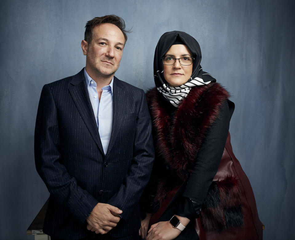 Director Bryan Fogel, left, and Hatice Cengiz pose for a portrait to promote the film "The Dissident" at the Music Lodge during the Sundance Film Festival on Friday, Jan. 24, 2020, in Park City, Utah. (Photo by Taylor Jewell/Invision/AP)