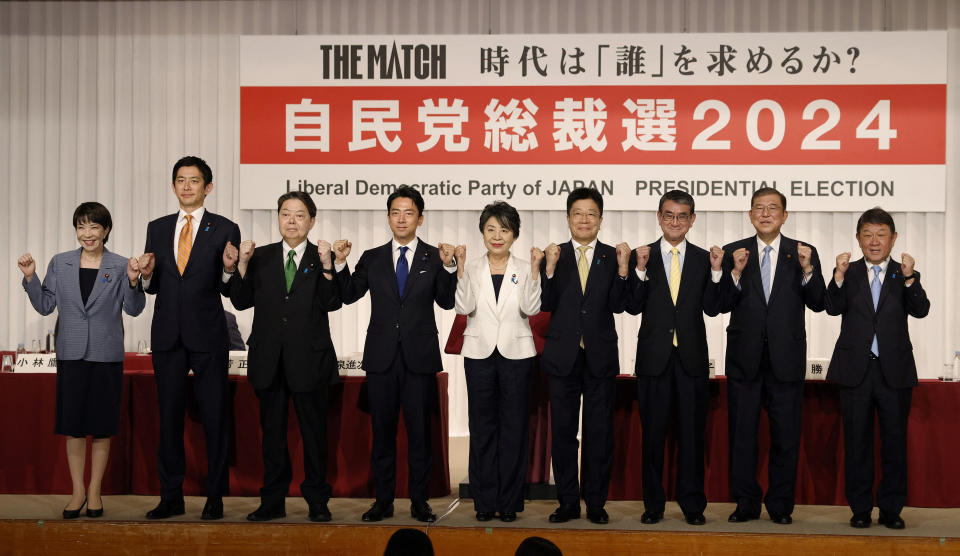 日本自民黨總裁選舉日前舉行政見發表會。圖片來源：FRANCK ROBICHON／REUTERS