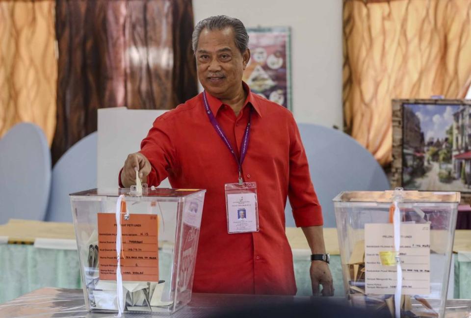 Tan Sri Muhyiddin Yassin casts his vote at a polling station in Muar back in the 2018 elections. ― Picture by Firdaus Latif