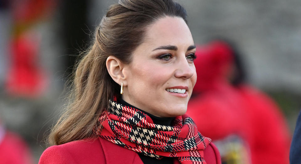 The Duchess of Cambridge wears pink Boden blouse to celebrate International Women's Day on latest virtual call.  (Getty Images)