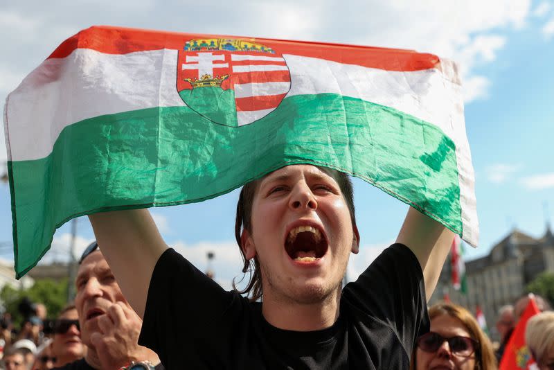 Hungarian opposition figure Peter Magyar holds an anti-government protest in Debrecen