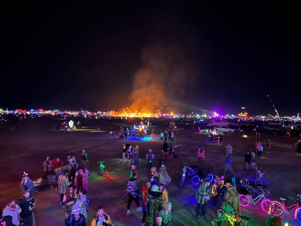 On the playa after the Man burn at Burning Man