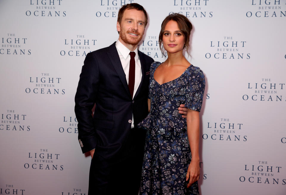 Alicia Vikander	and Michael Fassbender	attending the The Light Between Oceans UK Premiere, at Curzon Mayfair, London. See PA story SHOWBIZ Oceans.