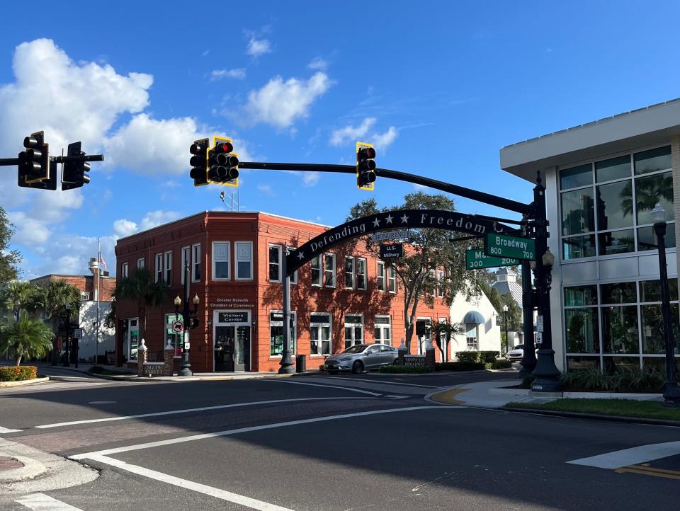 Dunedin, Florida, has an arch in the center of town that reads, "Defending Freedom." Dunedin is the town where Florida Gov. Ron DeSantis spent most of his youth.