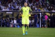 Jun 21, 2016; Houston, TX, USA; United States goalkeeper Brad Guzan (1) reacts during the second half against Argentina in the semifinals of the 2016 Copa America Centenario soccer tournament at NRG Stadium. Kevin Jairaj-USA TODAY Sports