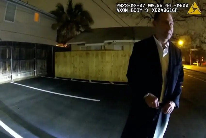 State Sen. Charles Schwertner, R-Georgetown is shown in bodycam footage released by the Austin Police Department.