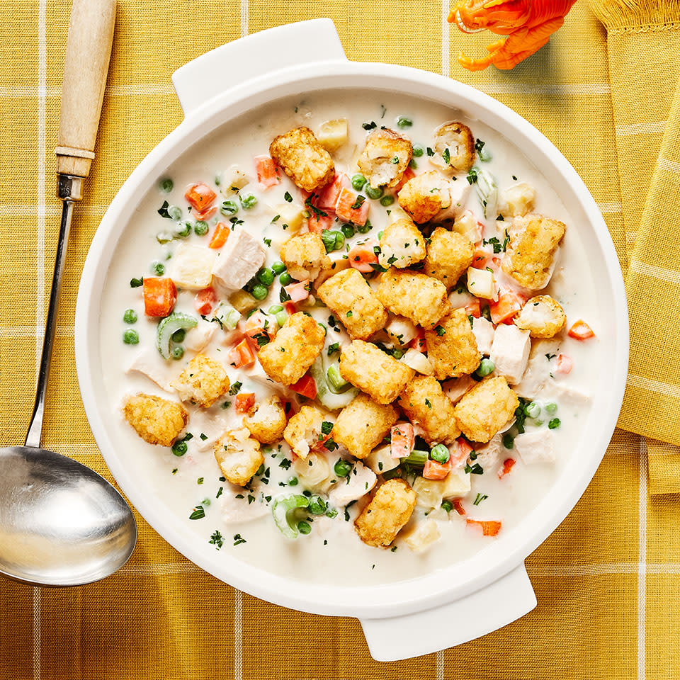 Chicken Potpie Soup with Tater Tot Topping