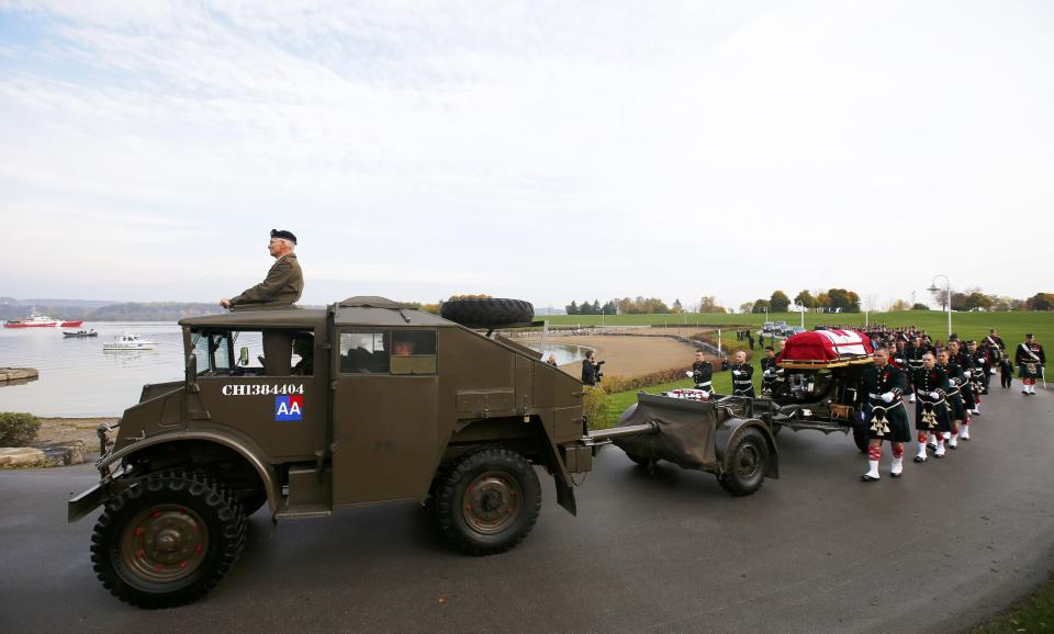 Soldiers escort the coffin during the funeral procession for Cpl. Nathan Cirillo in Bayfront Park in Hamilton