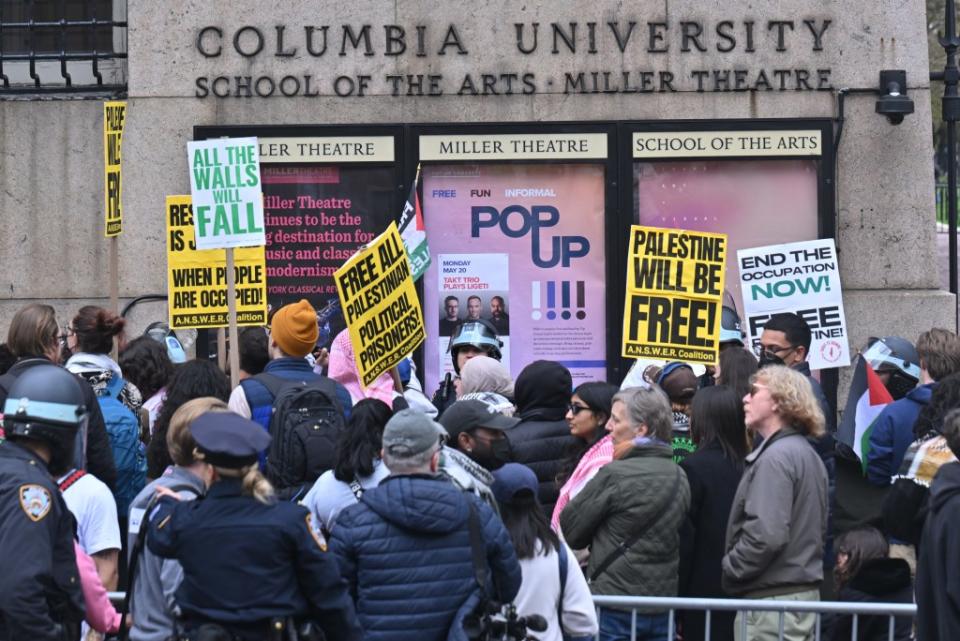 Anti-Israel protesters outside Columbia University this week. Paul Martinka