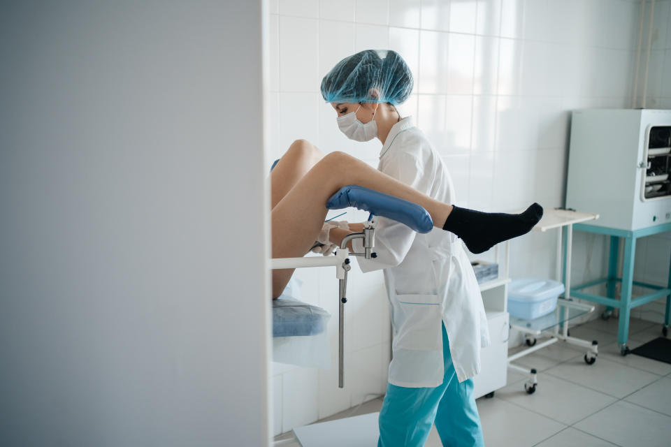 a person at a gyno office being examined