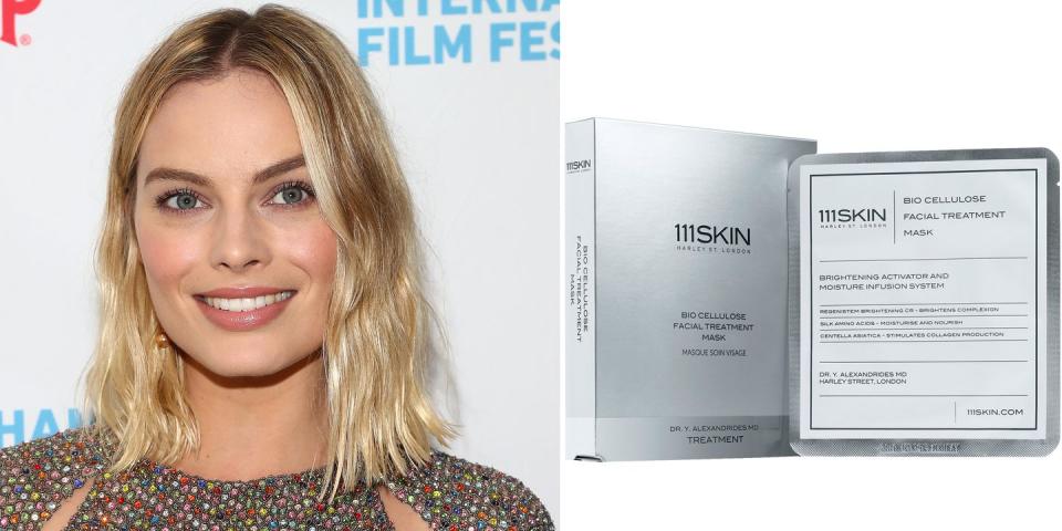 <p>We'd legit try any product if it'd give us skin as glowy as Margot Robbie's, but one face mask that<em> has </em>been approved by the actress is the 111Skin Bio Cellulose Facial Treatment Mask... </p><p>Speaking to <a href="http://www.vogue.co.uk/article/margot-robbie-beauty-interview-2016" rel="nofollow noopener" target="_blank" data-ylk="slk:Vogue;elm:context_link;itc:0;sec:content-canvas" class="link ">Vogue</a>, Margot explained, "one brand I'm obsessed with right now is 111Skin, which my makeup artist Patti Dubroff got me hooked on. They have these sheet masks, they're made of a jelly sort of stuff and the serum they're soaked in is so good. So when we're getting ready for an event she'll put one of those on while she's doing my hair".</p><p><em>111Skin Bio Cellulose Facial Treatment Mask, £85</em></p><p><a class="link " href="https://www.harveynichols.com/brand/111skin/582850-bio-cellulose-treatment-mask-set/p2740832/" rel="nofollow noopener" target="_blank" data-ylk="slk:buy now;elm:context_link;itc:0;sec:content-canvas">buy now</a><br></p>