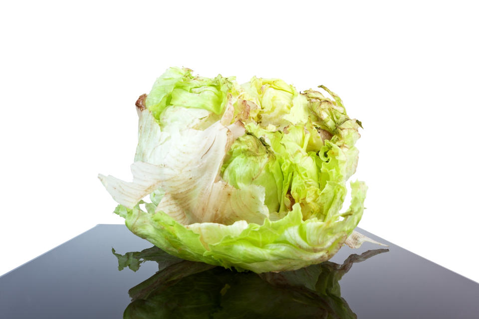 head of iceberg lettuce with pink spots