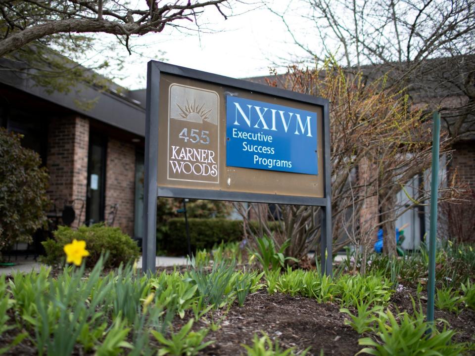 The NXIVM Executive Success Programs sign outside of the office at 455 New Karner Road on April 26, 2018 in Albany, New York.