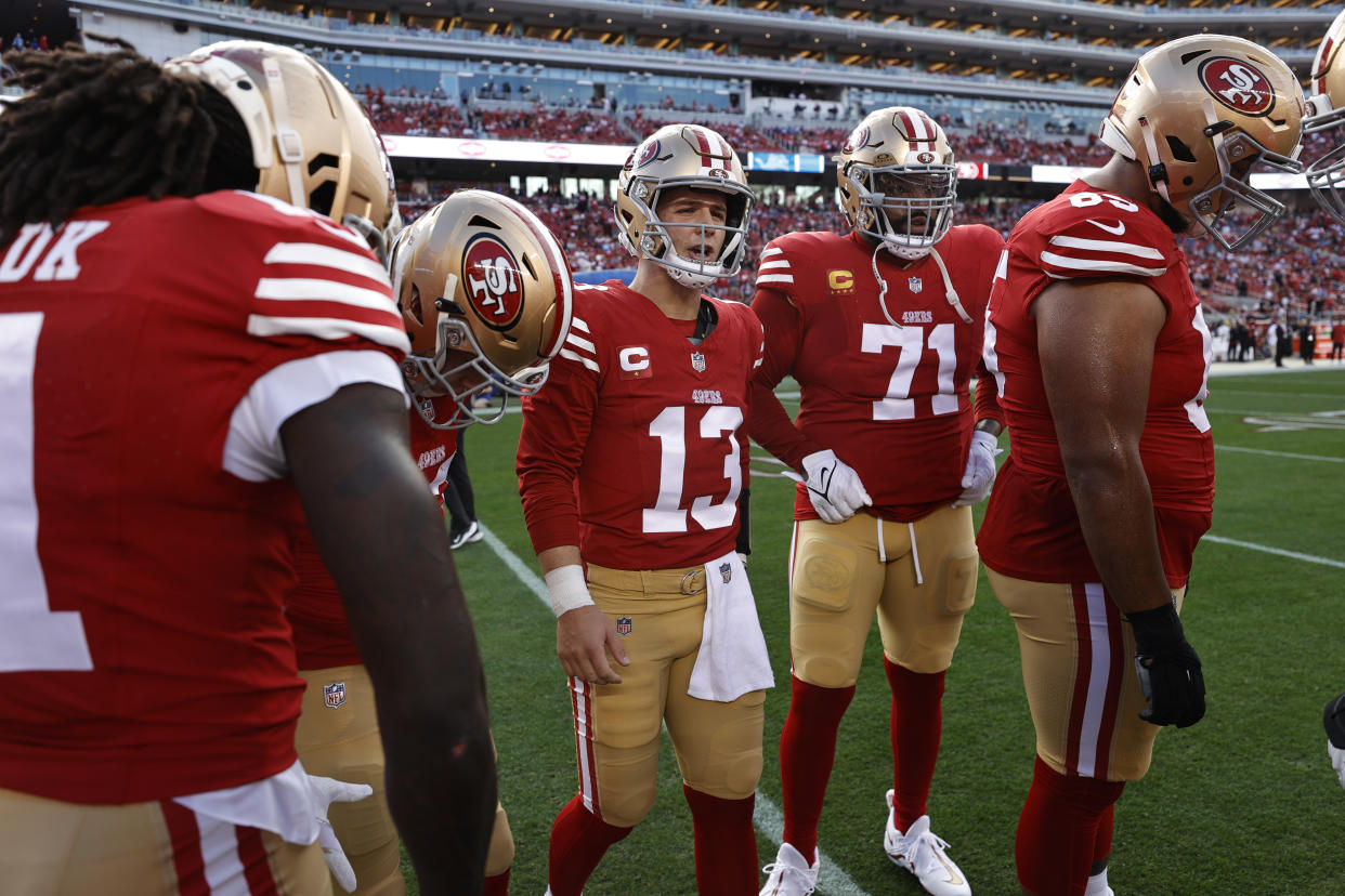 SANTA CLARA, CA - JANUARY 28: Brock Purdy #13 of the San Francisco 49ers before the NFC Championship game against the Detroit Lions at Levi's Stadium on January 28, 2024 in Santa Clara, California. The 49ers defeated the Lions 34-31. (Photo by Michael Zagaris/San Francisco 49ers/Getty Images)