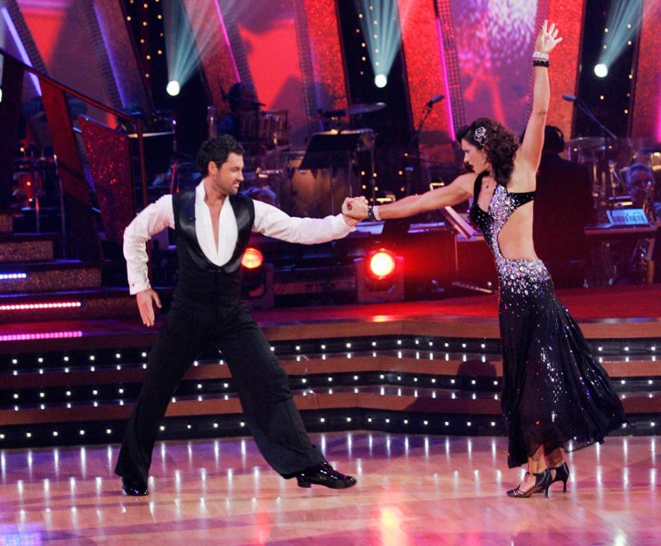 Maksim Chmerkovskiy and Misty May-Treanor perform a dance on the seventh season of Dancing with the Stars.