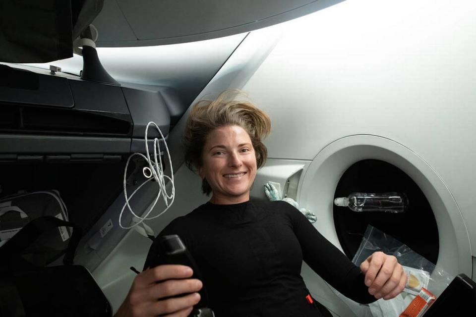 Crew-3 Mission Specialist Kayla Barron of NASA is pictured May 5 journeying back to Earth inside the SpaceX Dragon Endurance spacecraft following its undocking from the International Space Station.