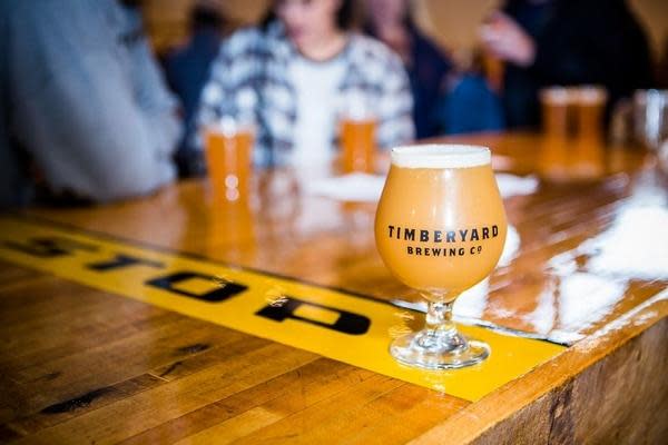 Timberyard Brewing Company in East Brookfield features brews called Practice What You Peach and Rosie Porter.