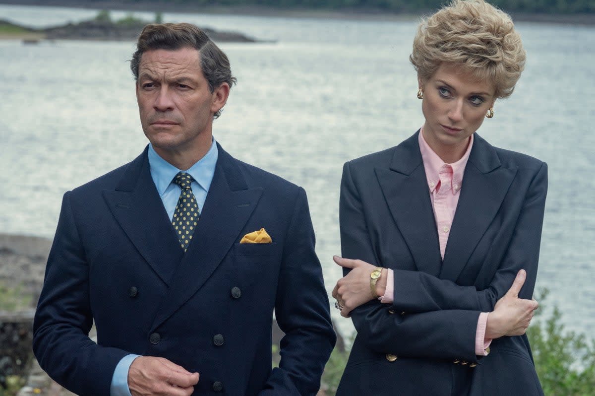 Dominic West as Prince Charles, and Elizabeth Debicki as Princess Diana in Thee Crown  (AP)