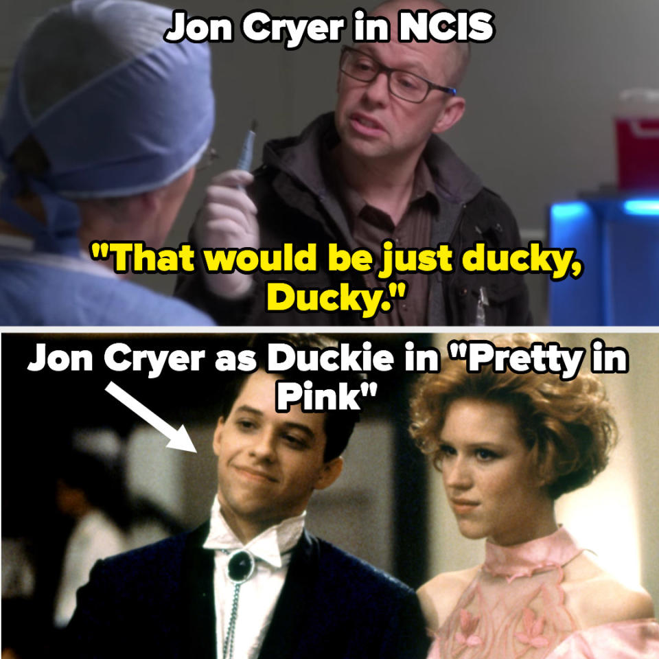 Jon Cryer says "That would be just ducky, Ducky" on NCIS, and then there's a photo of him playing Duckie in Pretty in Pink