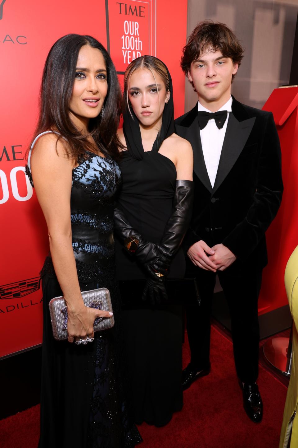 Salma Hayek, Valentina Paloma Pinault and Augustin James Evangelista attend attend the 2023 TIME100 Gala at Jazz at Lincoln Center on April 26, 2023 in New York City. 