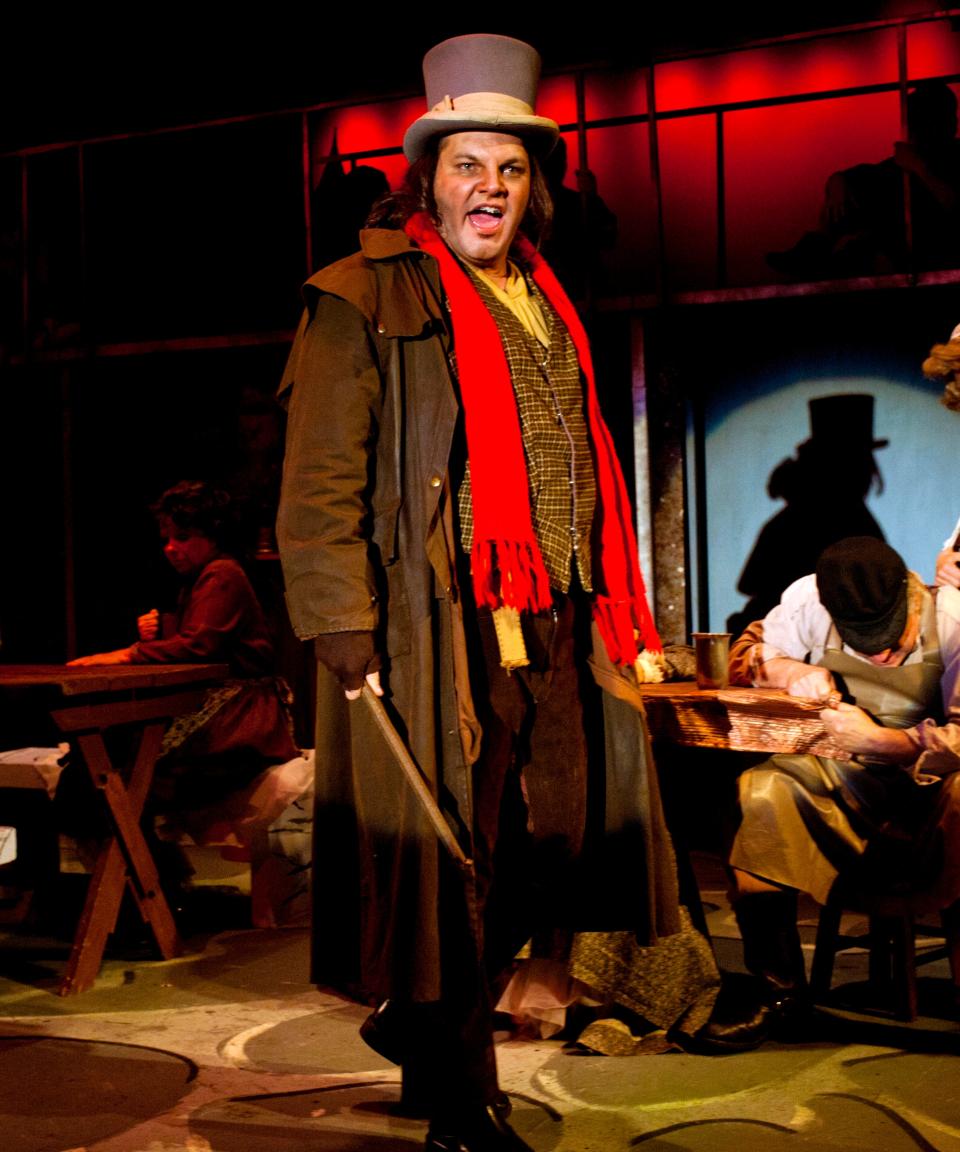 Robby May-Place as a villainous Bill Sikes in the Golden Apple Dinner Theatre’s 2012 production of “Oliver.”