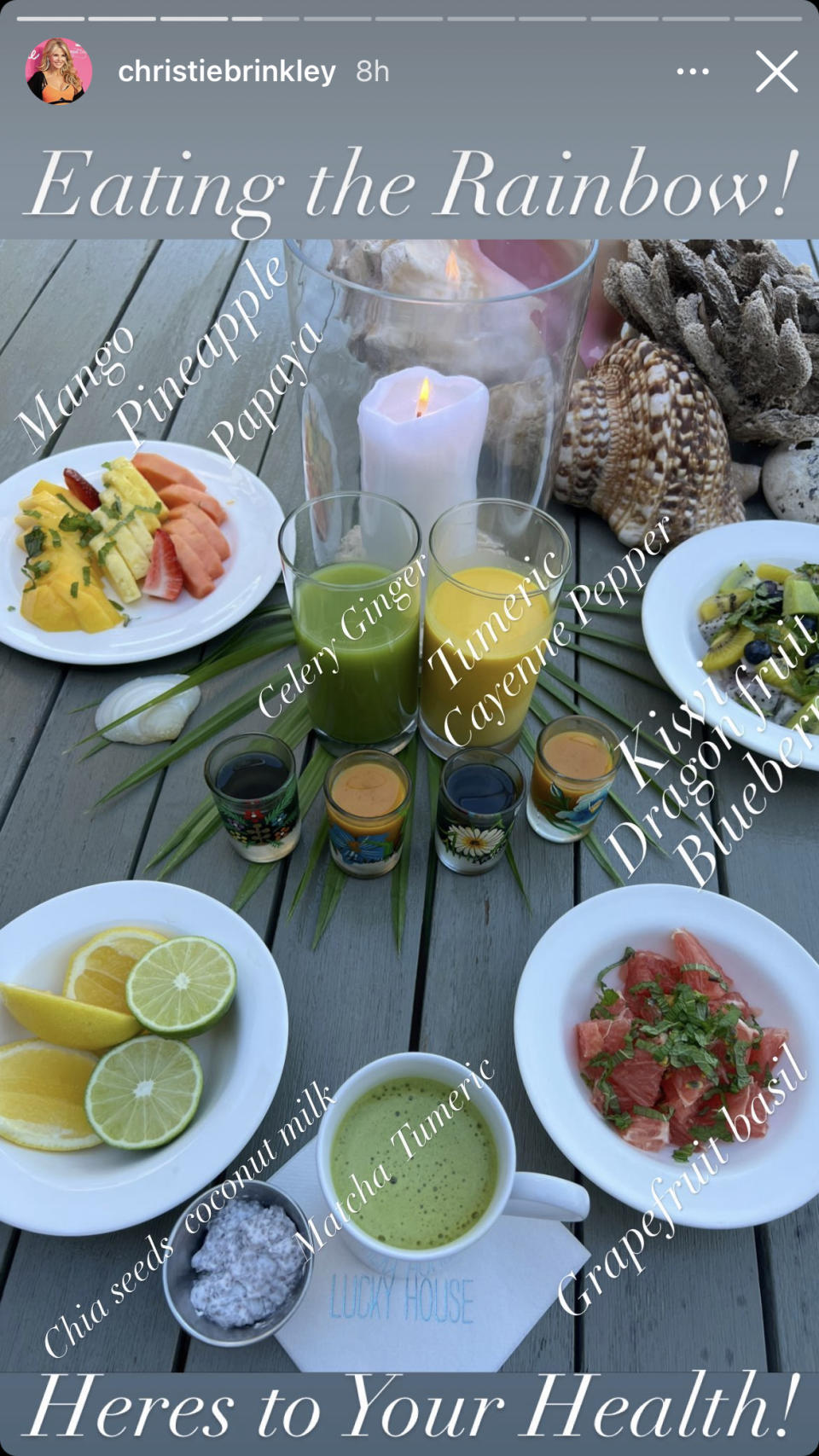 Christie Brinkley shares her rainbow-hued meal. (Instagram/Christie Brinkley)