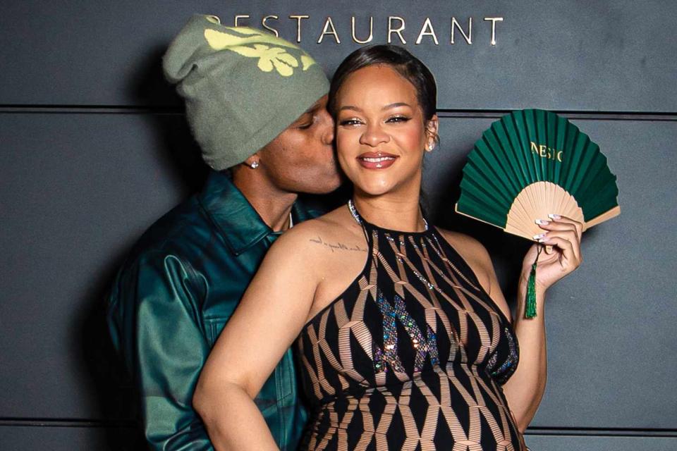 <p>SplashNews.com</p> A$AP Rocky and Rihanna pose outside Nespo restaurant in Nice, France, in June 2023